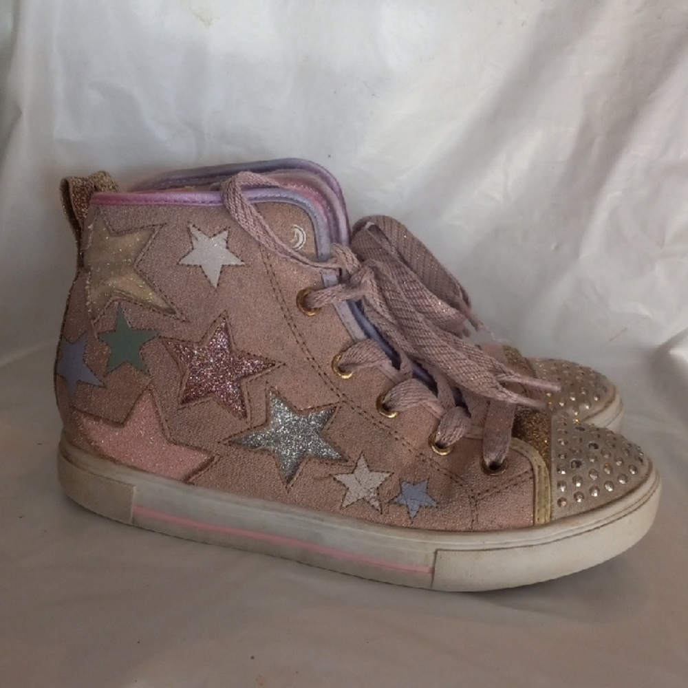 Skechers Little Girls Twinkle Toes Light Up High Top Casual Sneakers Size 3